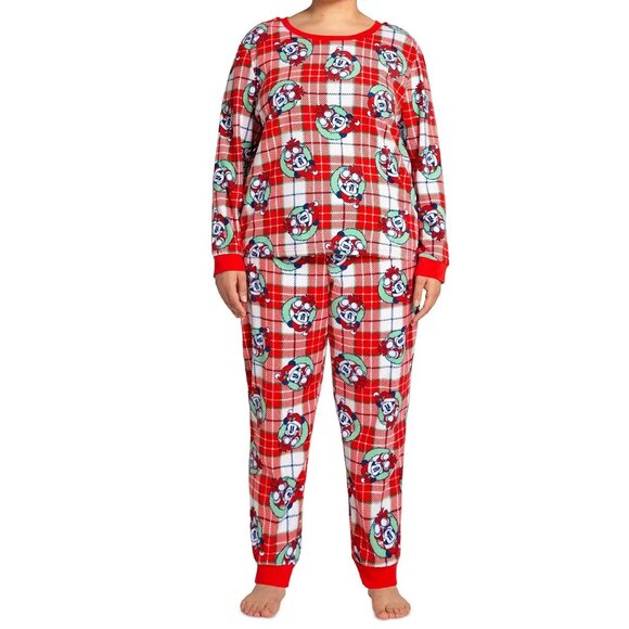 Briefly Stated Disney Women's Plus Size 2-Piece Mickey Mouse Pajama Set, Red, 1X - Picture 1 of 5